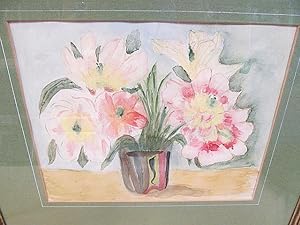 Blumen in Glasvase. Aquarell auf Büttenpapier, rechts unten mit *E. Barlach * signiert. Unter Pas...
