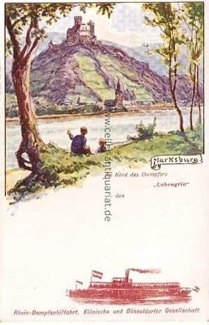 Postkarte. Rhein-Dampfschifffahrt, Kölnische und Düsseldorfer Gesellschafft. An Bord des Dampfers
