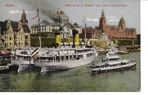 Postkarte. Hafen mit S. S. "Hertha" und "Odin". Hakenterrasse