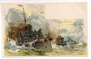 Postkarte: Torpedobootsdivision in der Nordsee