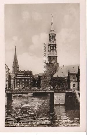 Postkarte. Fleet mit St. Nikolai- und Catharinenkirche