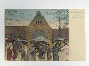 Postkarte: Verregnete Grüsse aus Worms a. Rh. - Bahnhof