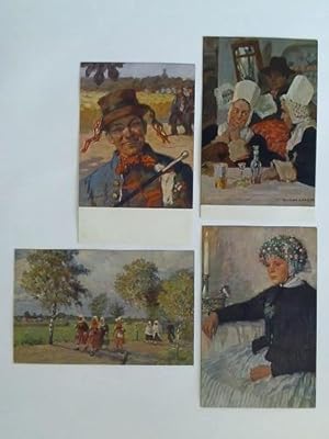 4 Postkarten: Trachtenbilder aus der Oberlausitz, nach den Originalen von William Krause