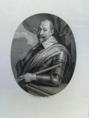 König Gustav Adolf von Schweden. Brustporträt im Harnisch mit Zepter - Kupferstich, nach van Dyck