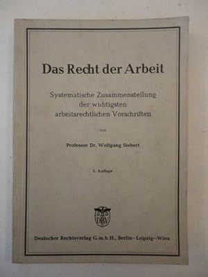 Siebert Das Recht Der Arbeit Zvab - 