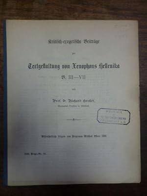 Kritisch-Exegetische Beiträge zur Textgestaltung von Xenophons Hellenika B. III - VII, Wissenscha...