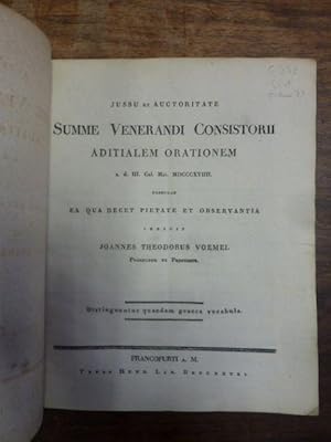 Distinguuntur quaedam graeca vocabula, Jussu et auctoritate summe vernerandi consistorii aditiale...