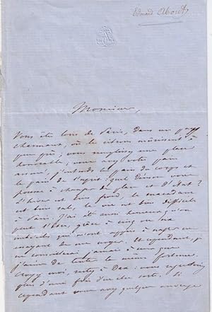 Lettre Autographe Signée Edmond About. Il essaye de 