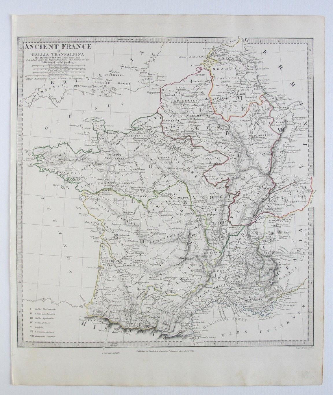 SDUK MAP ANCIENT FRANCE GALLIA TRANSALPINA 1831 PUBLISHED 1844: Map