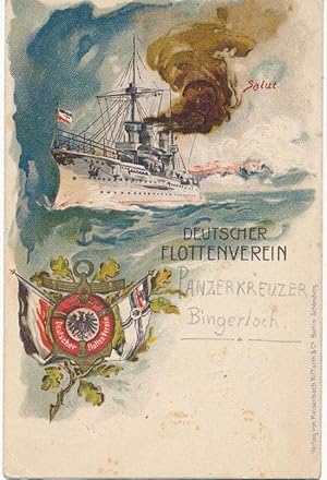 AK, alte Künstlerkarte. Farbige Litho mit Panzerkreuzer Bingerloch (?).