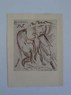 Exlibris P.V. Motiv: Menschen und Pferd