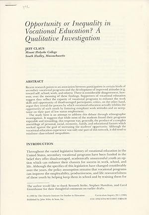 Opportunity Or Inequality In Vocational Education? A Qualitative Investigation