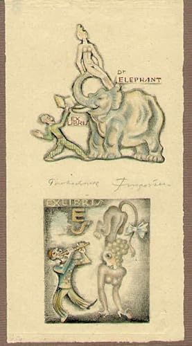 Exlibris für Dr. Elephant und ES (Eugen Strens) 2 Radierungen auf einem Blatt.