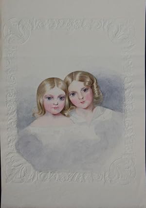 Farbige Original-Zeichnung mit dem Doppel-Portrait der Geschwister Agnes und Nikolaus von Württem...