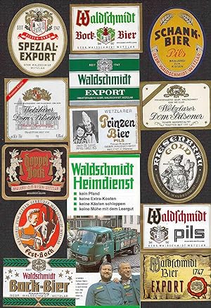 - Konvolut mit 36 verschiedenen Bierflaschen-Etiketten (ca. 1930 bis 1990) sowie einem Faltblatt ...