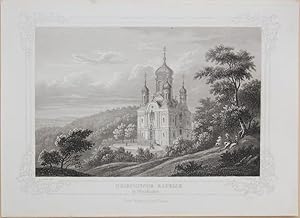 Griechische Kapelle in Wiesbaden - Aquatinta-Stahlstich von Tanner nach Goetz - mit ornamentaler ...