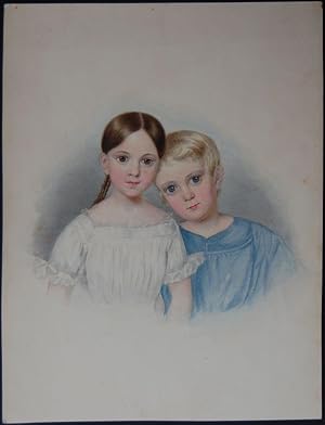 Farbige Original-Zeichnung mit dem Doppel-Portrait der Prinzessin Adelheid (1831-1909) und ihrem ...