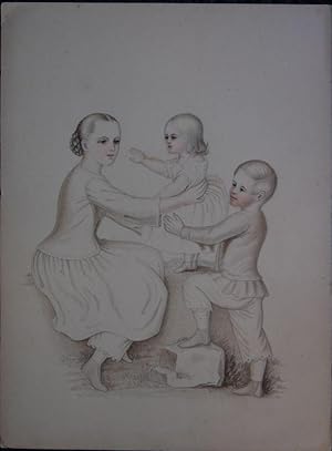 Original-Zeichnung in Bleistift und zarten Pastelltönen von Hand der Herzogin Mathilde von Württe...