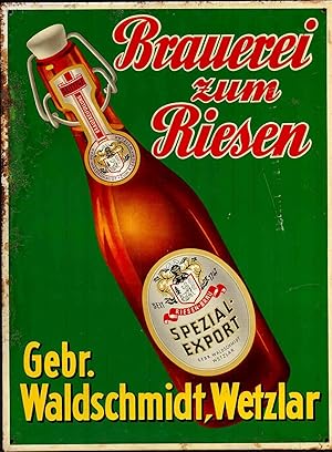 Blech-Werbeschild "Spezial-Export" (Brauerei zum Riesen- Gebr. Waldschmidt, Wetzlar).