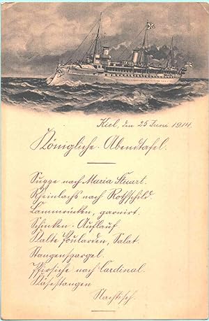 (Gedruckte Speisekarte) "Kiel, den 25. Juni 1914"