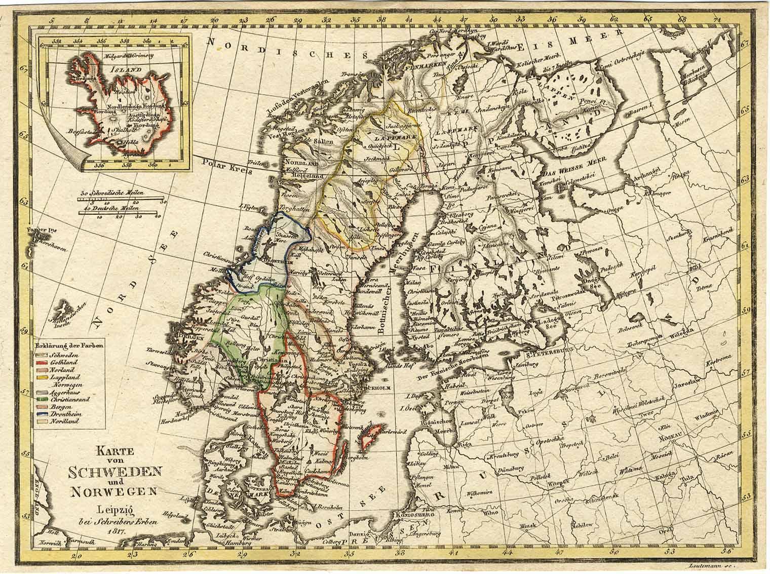 Karte Von Schweden Und Norwegen Leipzig Bei Schreibers Erben 1817 Leutemann Sc By Skandinavien Scandinavia Scandia Map Antiquariat Norbert Haas