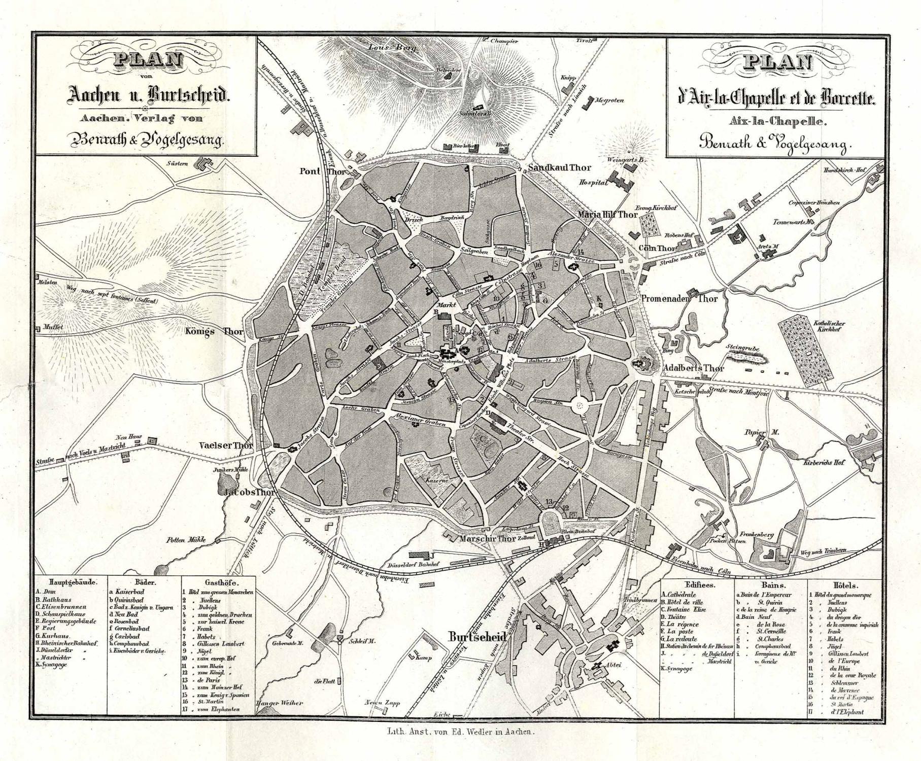 Stadtplan ('Plan von Aachen u. Burtscheid'). by AACHEN:: - Antiquariat