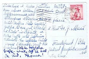 Bildpostkarte mit einer Grußzeile und Unterschrift. ("Thomas"). (Salzburg), 29.8.55.