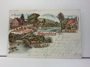 AK Gruss von der Holzmühle (Eldagsen); Lithographie; Holzmühle Restauration, Holzmühle mit Teich,...