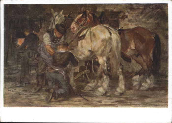 Postkarte Carte Postale 11227659 Kuenstlerkarte Franz Xaver Stahl in der Schmiede Kuenstlerkarte