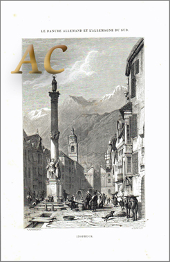 Innsbruck Stadtansicht Annasäule Tirol Original Holzstich Engraving