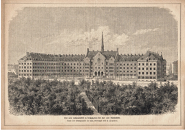 Johannisstift Leipzig Hospitalsstraße Original 1872 Stich Holzstich Engraving