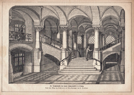 Treppenhalle Johannisstift Leipzig Hospitalsstraße Original 1872 Stich Holzstich Engraving