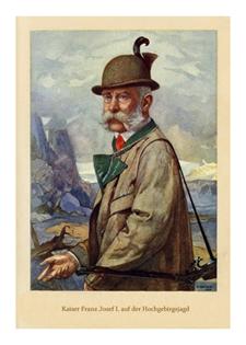 Kaiser Franz Josef I. Österreich auf der Jagd im Hochgebirge , Repro auf Bütten ,