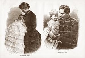 Ausguste Victoria , Frau des Deutschen Kaiser Wilhelm II. und der Kaiser mit Kind , Repro auf Fin...