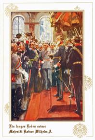 Huldigung Kaiser Wilhelm I. , Repro auf Büttenpapier , nach einem Druck von 1913 ,
