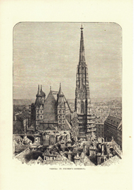 Wien Stephansdom Österreich Kirche Architektur Original Stich Engraving