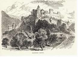 Festung Hohensalzburg Salzburg Original Stich 1880 Engraving