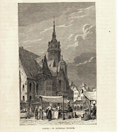 Leipzig Nikolaikirche Sachsen Original Stich 1880 Engraving