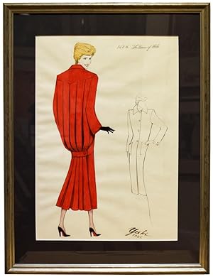 Original Concept drawing for an outfit designed by Yuki for HRH The Princess of Wales