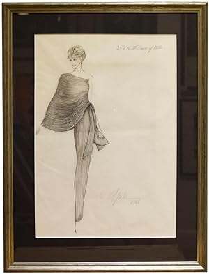 Original Concept drawing for an outfit designed by Yuki for HRH The Princess of Wales