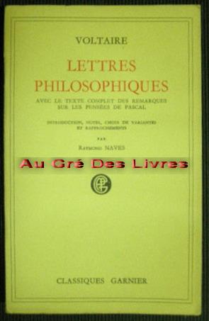 LETTRES PHILOSOPHIQUES avec le texte complet des remarques sur les pensées de PASCAL, in-8, br, 3...