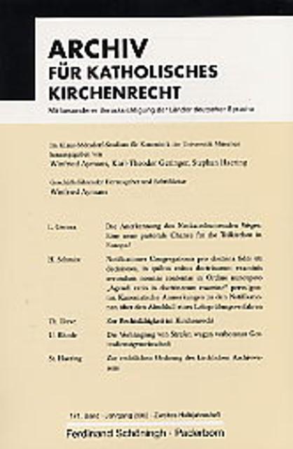 Archiv für Katholisches Kirchenrecht : 171. Band, Jahrgang 2002, Zweites Halbjahresheft - Winfried Aymans