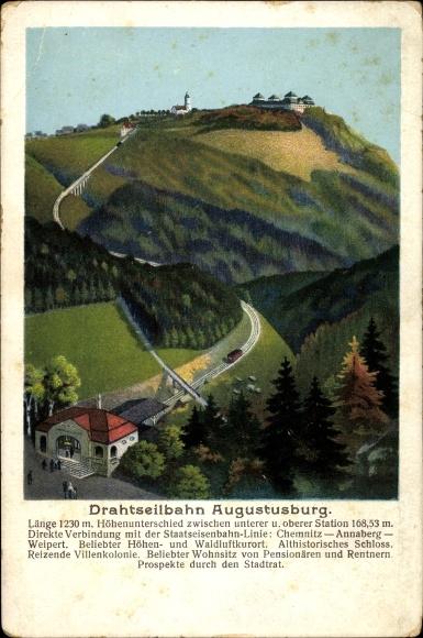 Ansichtskarte / Postkarte Augustusburg im Erzgebirge, Drahtseilbahn, Berg, Schloss