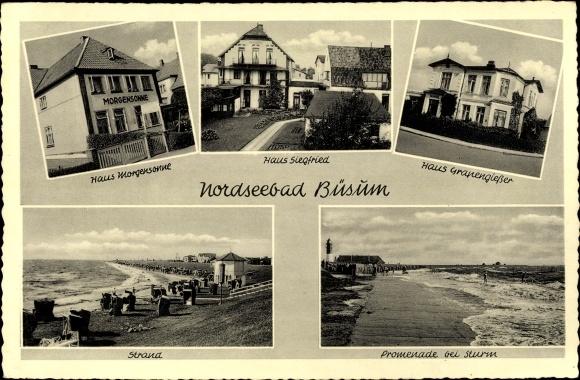 Ansichtskarte / Postkarte Büsum Kreis Dithmarschen, Haus Grapengießer, Siegfried, Morgensonne, Strand