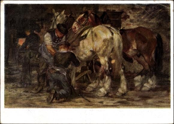 Künstler Ansichtskarte / Postkarte Stahl, Franz Xaver, In der Schmiede, Hufschmied