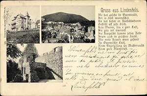 Gedicht Ansichtskarte / Postkarte Lindenfels im Odenwald Hessen, Totalansicht, Burgruine, Villa