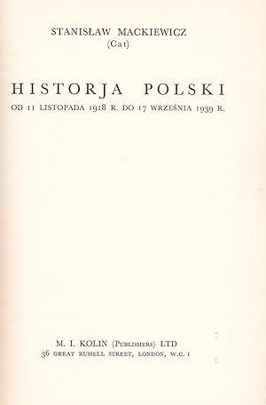 Historja Polski od 11 listopada 1918 r. do 17 wrzesnia 1939 r.