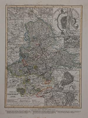Provinz Sachsen 1849. Grenzkolorierte Landkarte in Stahlstich aus "Meyers Zeitungs-Atlas".