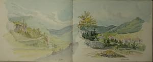 Panorama der Landschaft und der Ortschaft Herrenalb. Aquarell. Unten alt bezeichnet und datiert