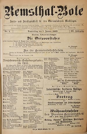 Remsthal-Bote. Amts- und Intelligenz-Blatt für den Oberamtsbezirk Waiblingen. 64. Jahrgang 1903 i...